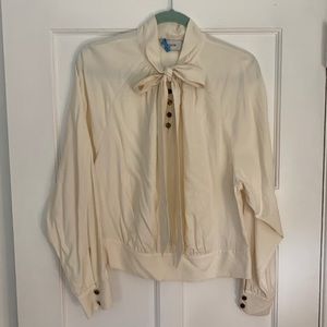 COACH 1941. Satin tie neck ivory blouse. Size 4. Brass buttons. Worn once.
